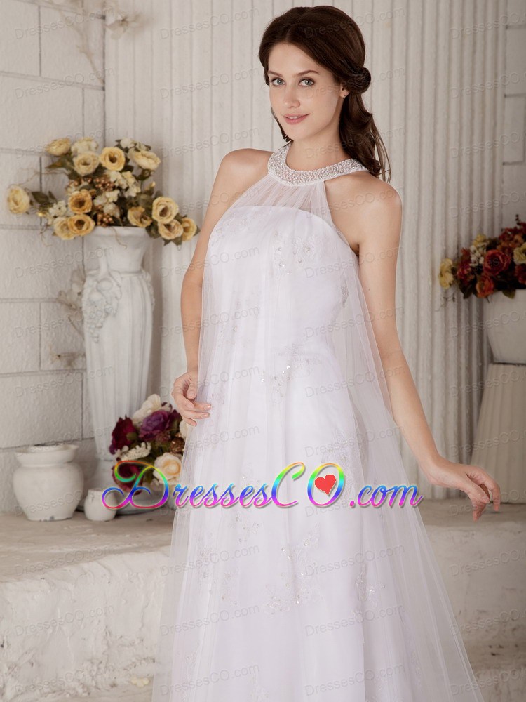 Perfect Column High-neck Organza Beading Wedding Dress