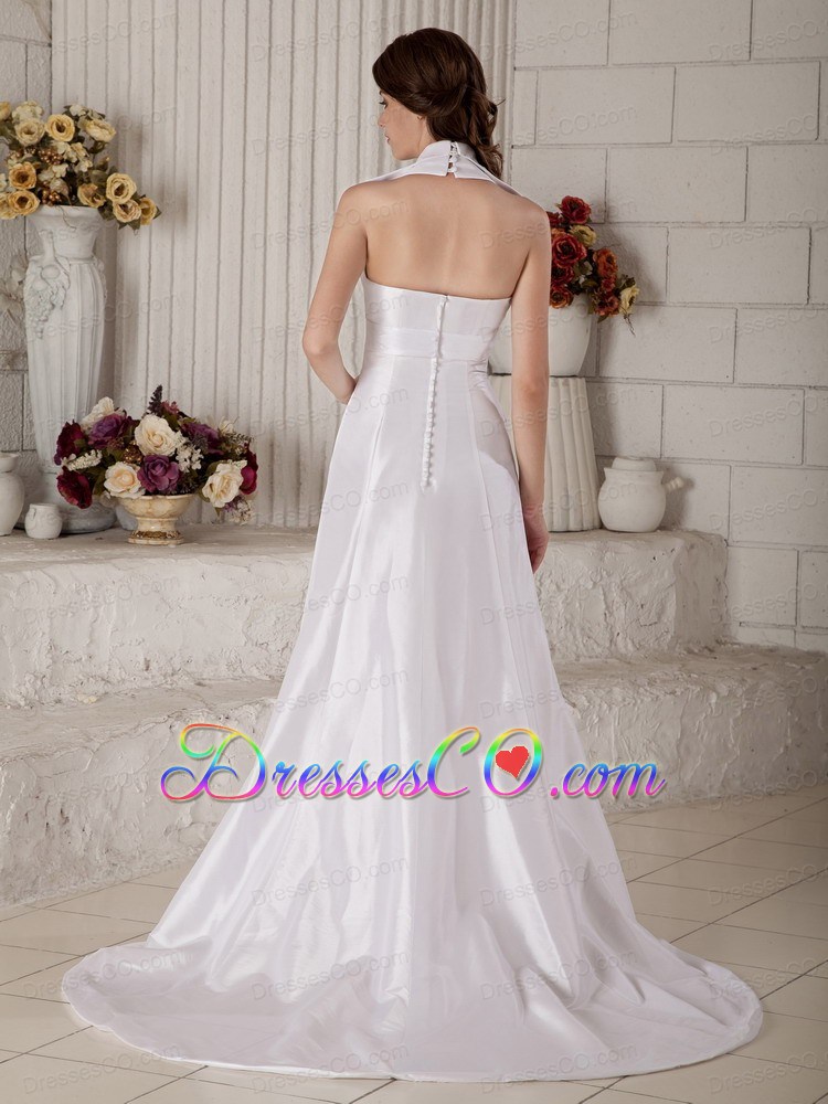Gorgeous A-line / Princess Halter Court Train Taffeta Beading Wedding Dress