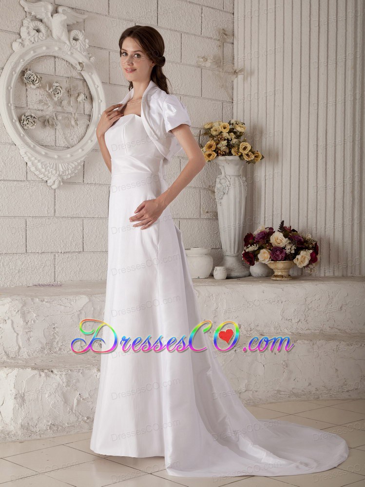Modest A-line / Princess Strapless Court Train Satin Wedding Dress