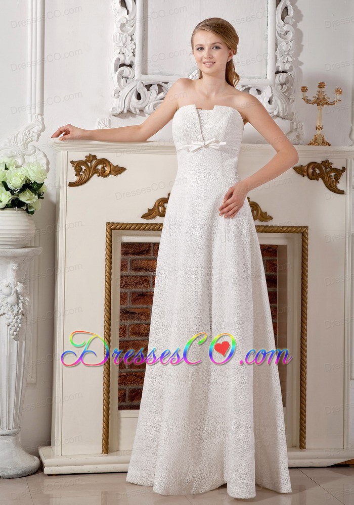 Affordable Empire Strapless Long Special Fabric Belt Wedding Dress