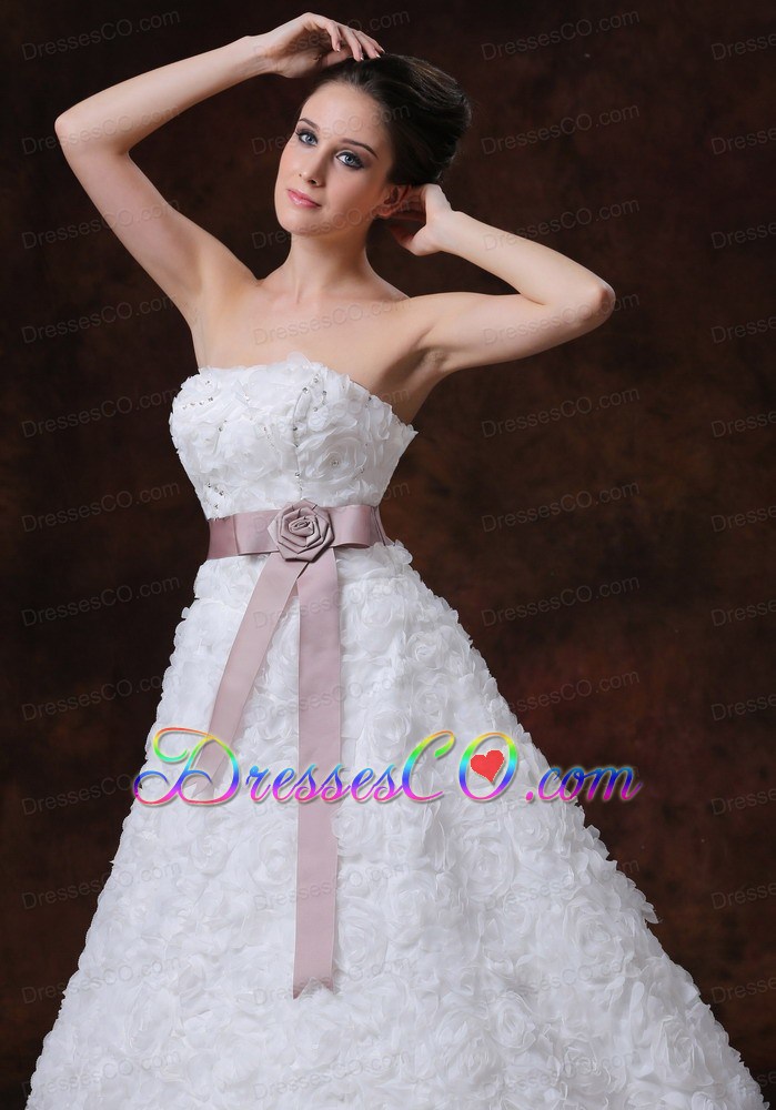 Rolling Flower Sashes/Ribbons Chapel Train Garden / Outdoor A-Line Wedding Dress
