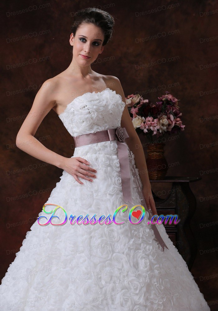 Rolling Flower Sashes/Ribbons Chapel Train Garden / Outdoor A-Line Wedding Dress