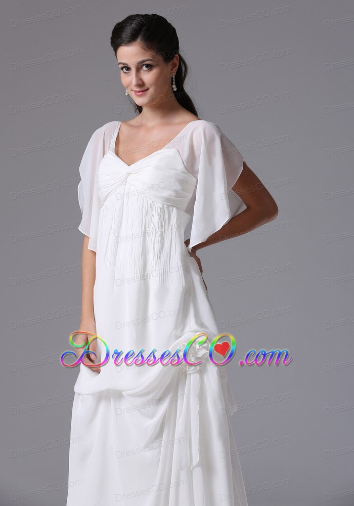 Simple Scoop Short Sleeves Wedding Dress With Chiffon