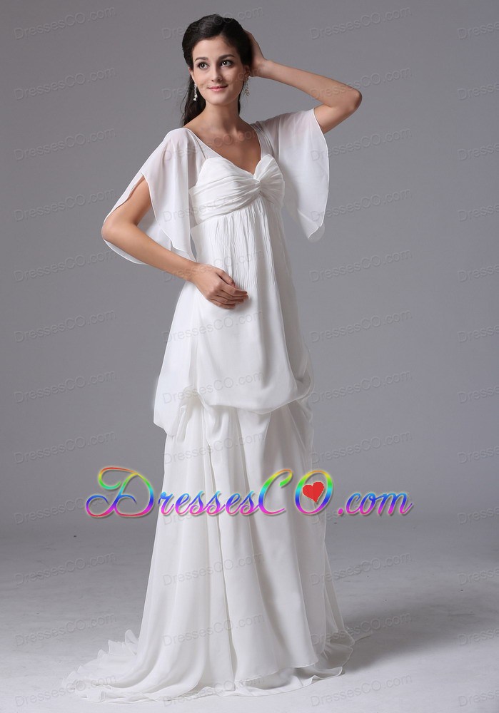 Simple Scoop Short Sleeves Wedding Dress With Chiffon