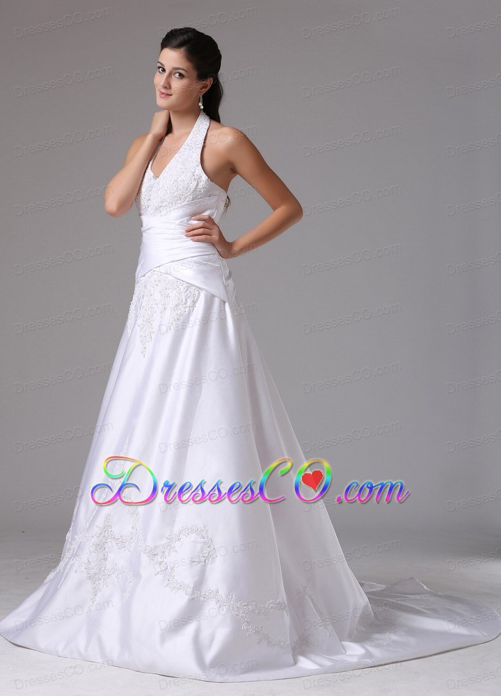 Custom Made A-line Halter Wedding Dress With Embroidery and Ruch In 2013