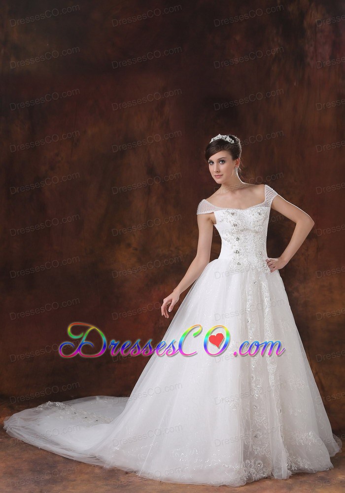 A-line Square Wedding Dress With Appliques Decorate On Tulle