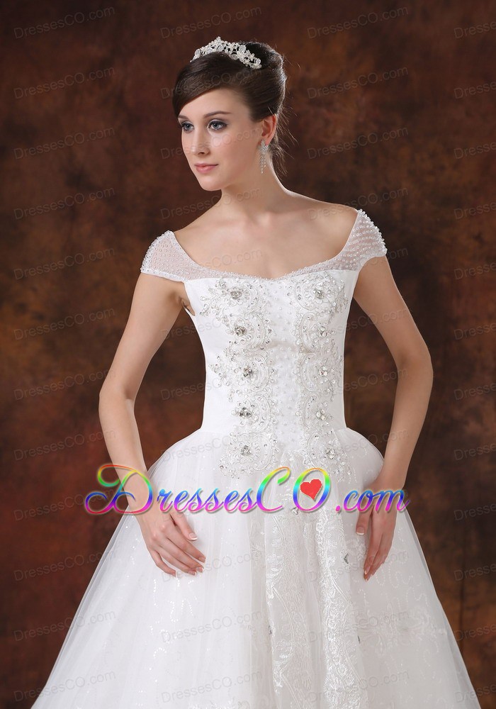 A-line Square Wedding Dress With Appliques Decorate On Tulle