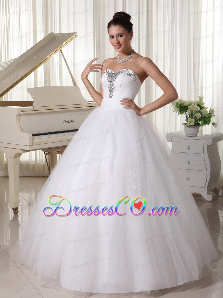A-line Beaded Satin and Tulle Wedding Dress For Customize
