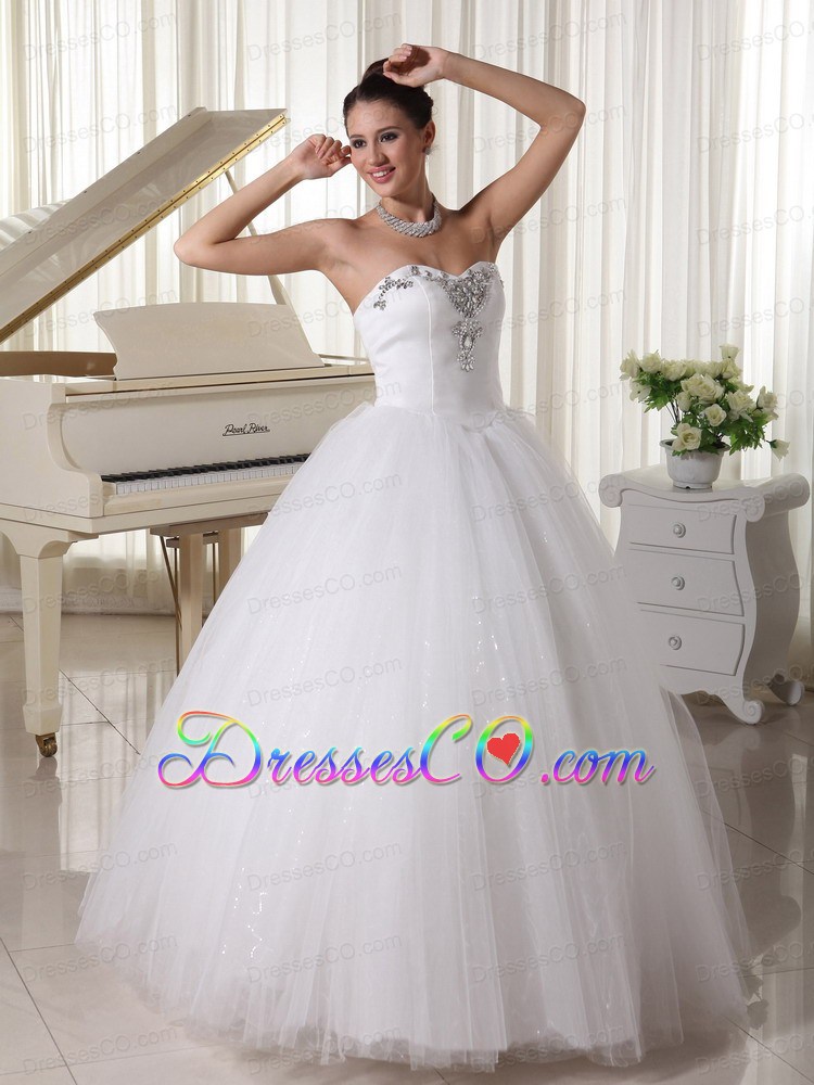 A-line Beaded Satin and Tulle Wedding Dress For Customize