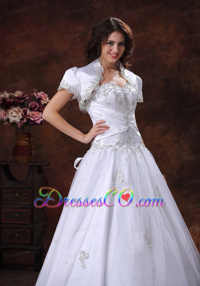 A-line White Sqweetheart Embroidery Decorate Prom Dress