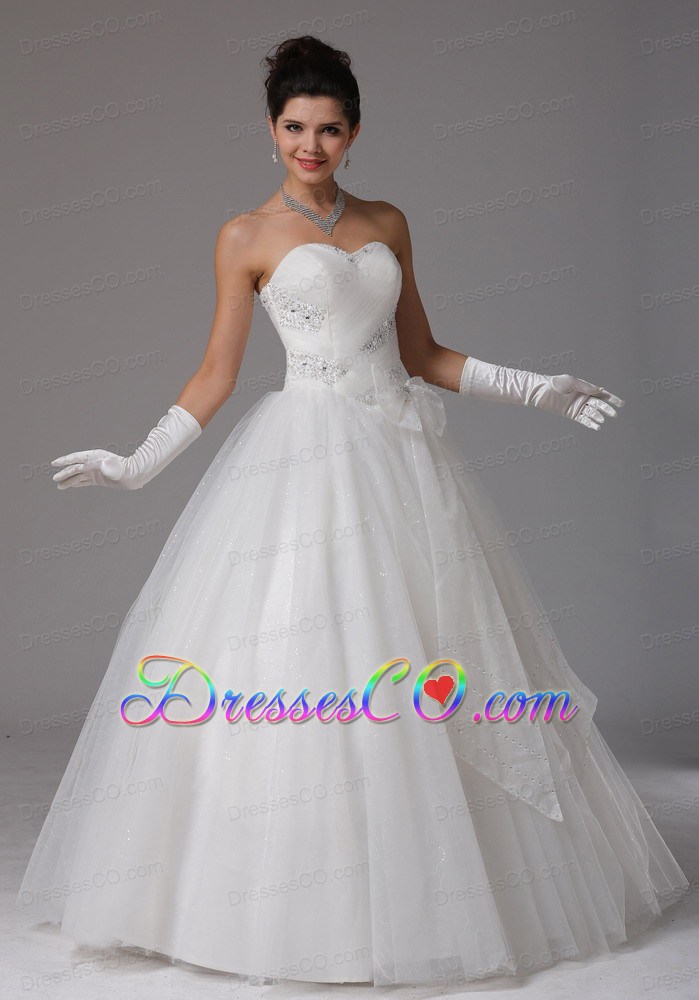 Custom Made Romantic A-line Beading and Ruched Wedding Dress With Bows