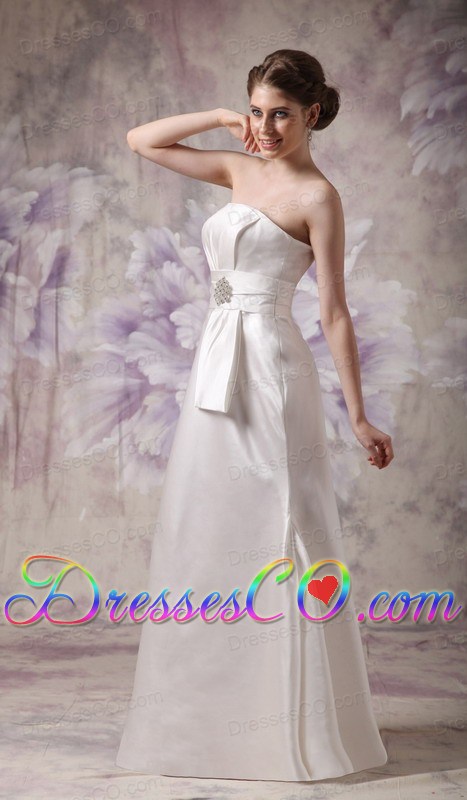 White Column Strapless Long Taffeta Beading Wedding Dress