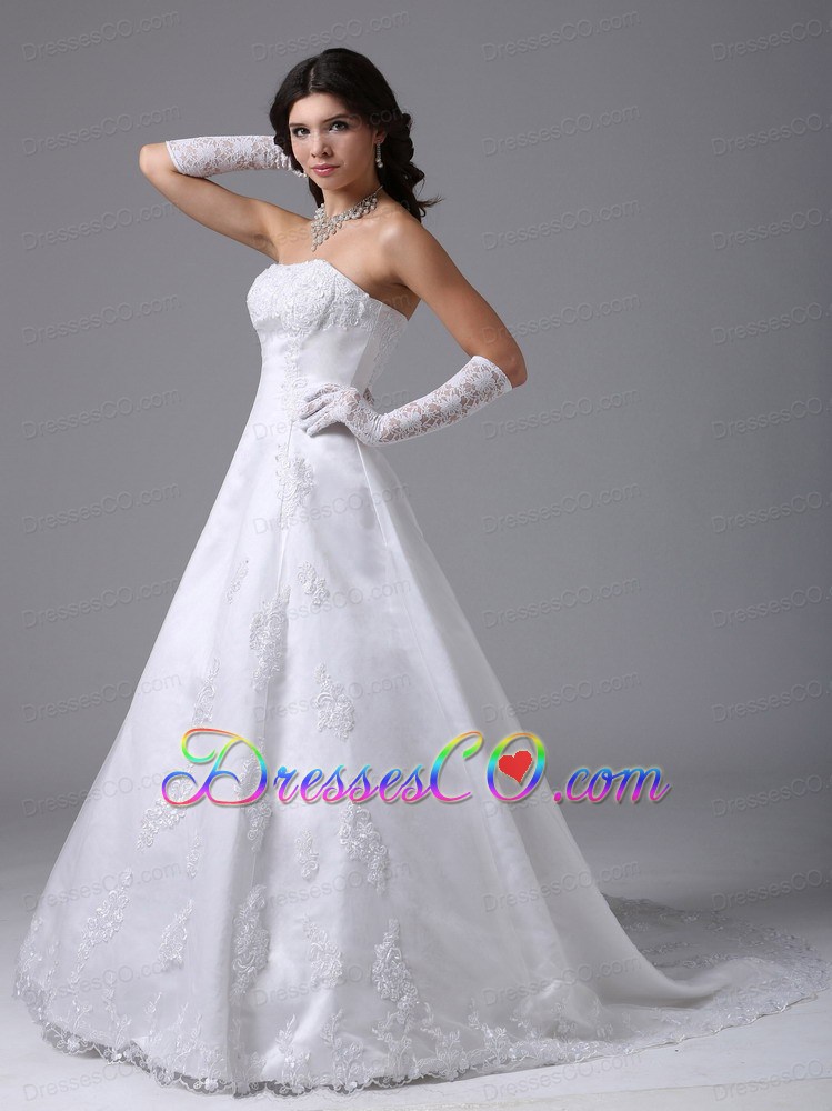 Strapless A-line Wedding Dress With Lace and Satin