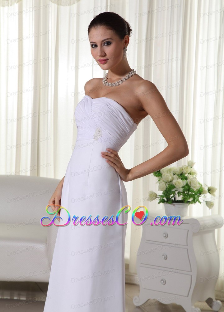 Simple Column Long Chiffon Ruching Wedding Dress