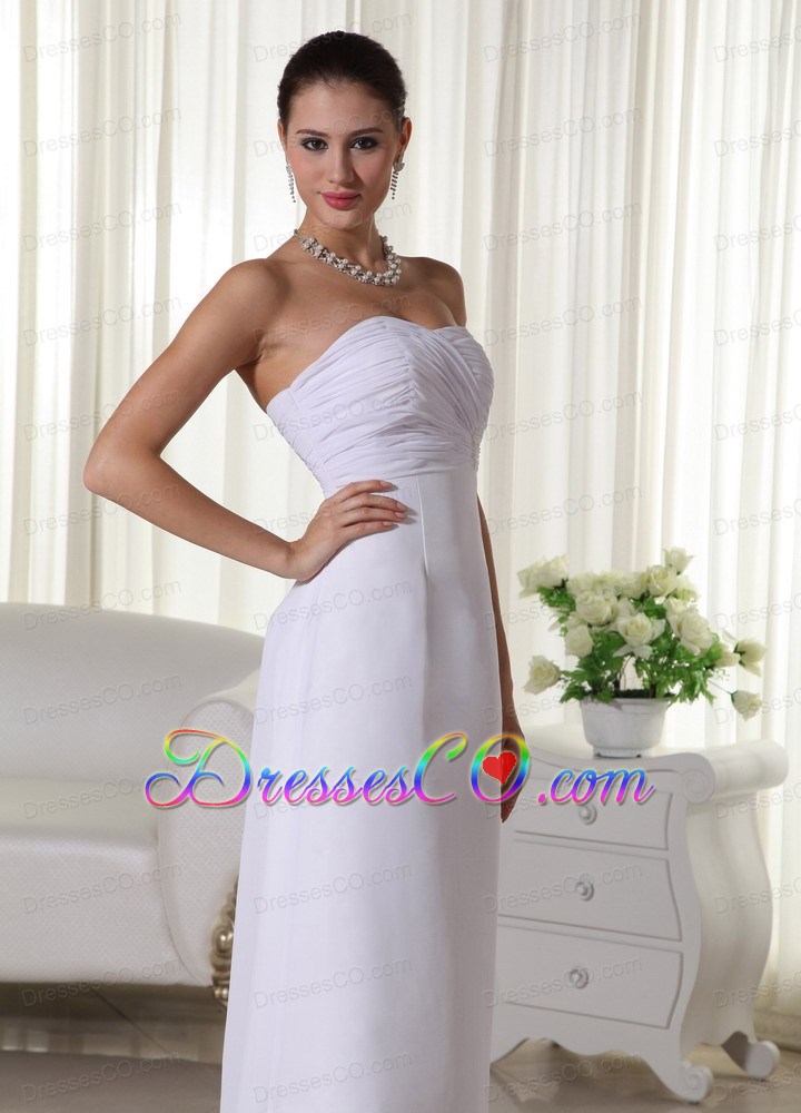Simple Column Long Chiffon Ruching Wedding Dress