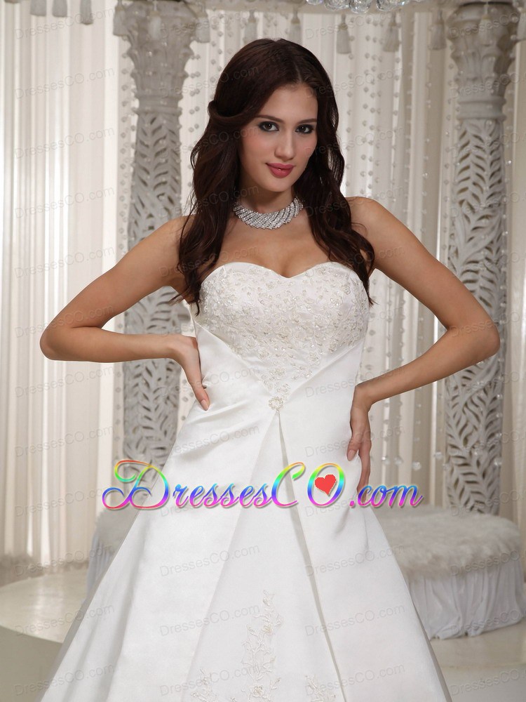Elegant A-line Long Satin Lace Wedding Dress