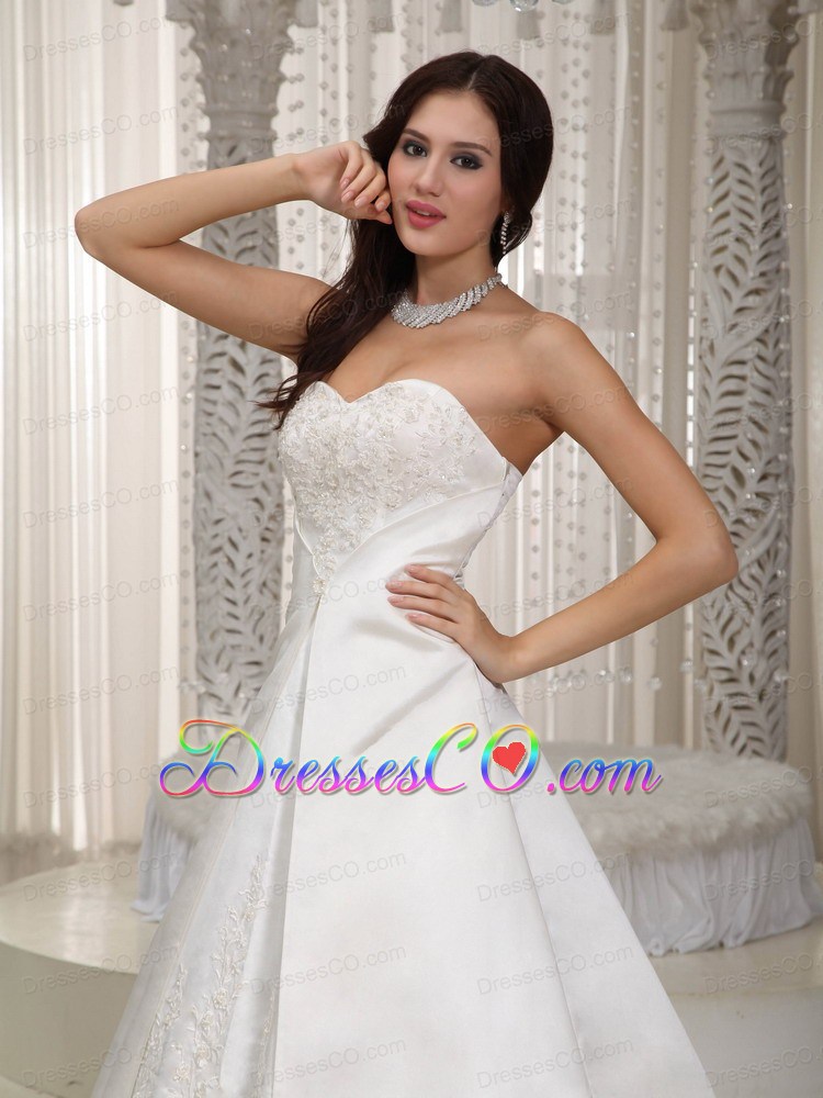 Elegant A-line Long Satin Lace Wedding Dress