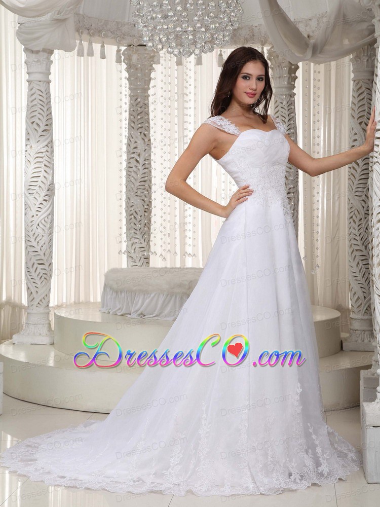 Gorgeous A-line Straps Court Train Lace Ruching  Wedding Dress