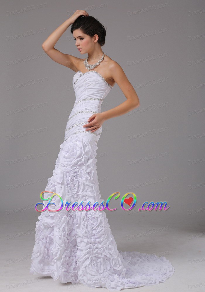 Mermaid Custom Made Beading and Ruching Bodice For Wedding Dress Fabric With Rolling Flower