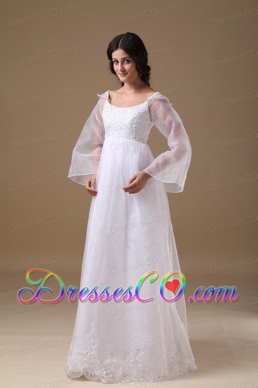 Beautiful A-line Scoop Long Organza Lace Wedding Dress