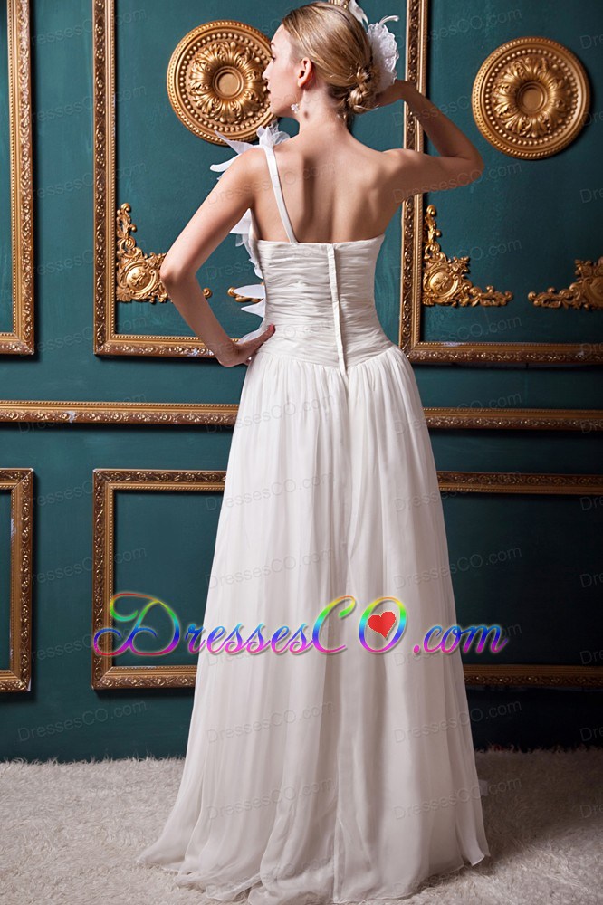 Elegant A-line One Shoulder Brush Train Organza Ruffles Wedding Dress