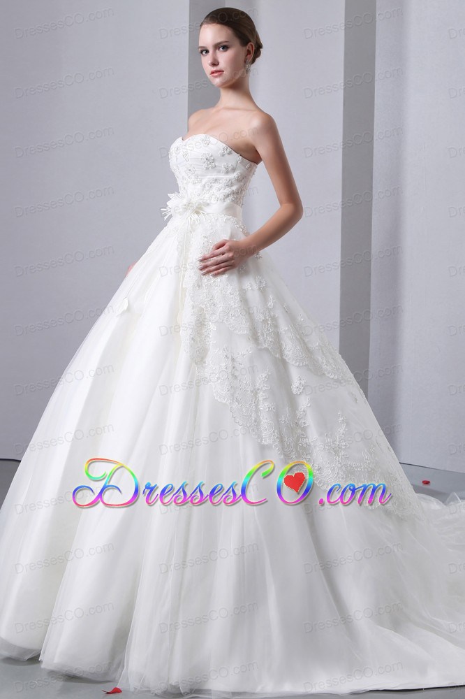Beautiful A-line Cathedral Train Tulle and Taffeta Lace Wedding Dress