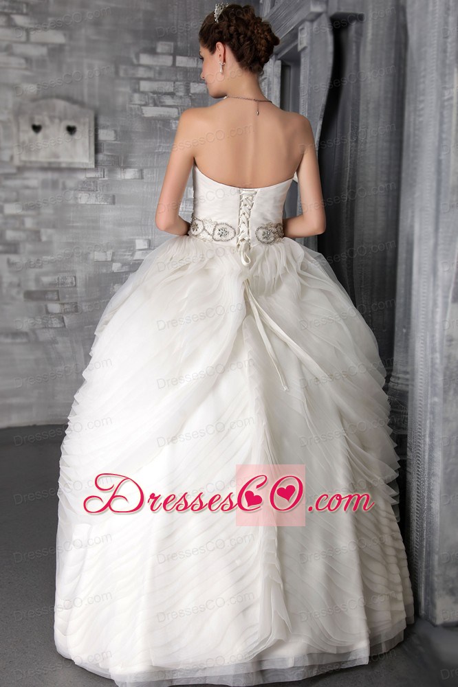 A-line/princess Strapless Long Organza Ruffles Wedding Dress