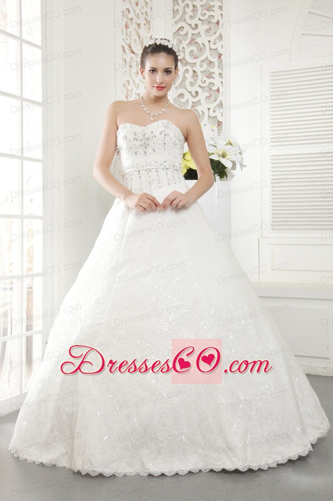 New A-line / Princess Long Lace Beading Wedding Dress