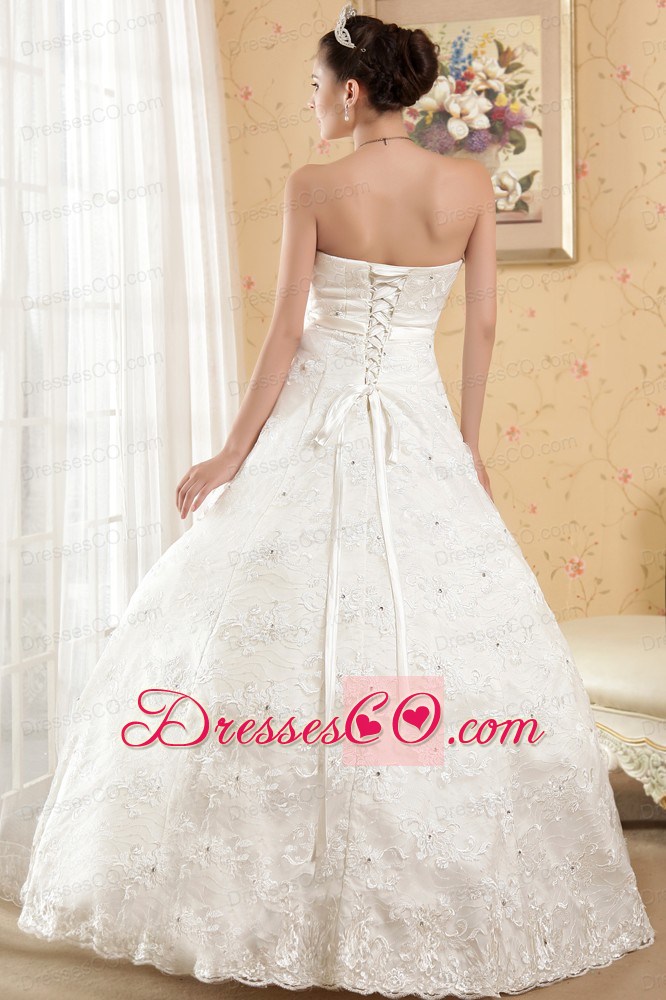 Classical Ball Gown Strapless Long Satin Beading Wedding Dress
