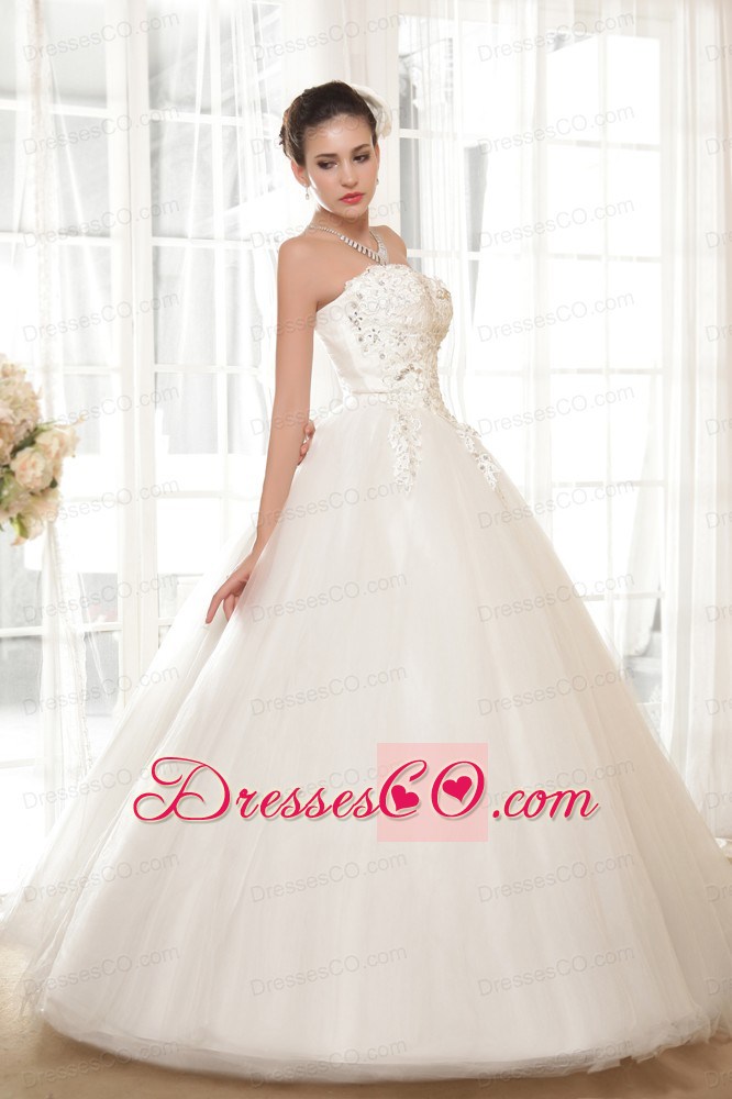 Brand New Ball Gown Strapless Long Tulle Appliques Wedding Dress