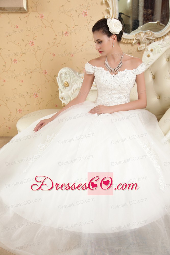 Perfect Ball Gown Off The Shoulder Long Tulle Appliques Wedding Dress