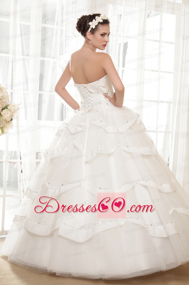Elegant A-line Long Tulle And Taffeta Beading Wedding Dress