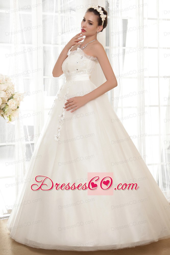 Fashionable A-line Long Appliques With Beading Wedding Dress