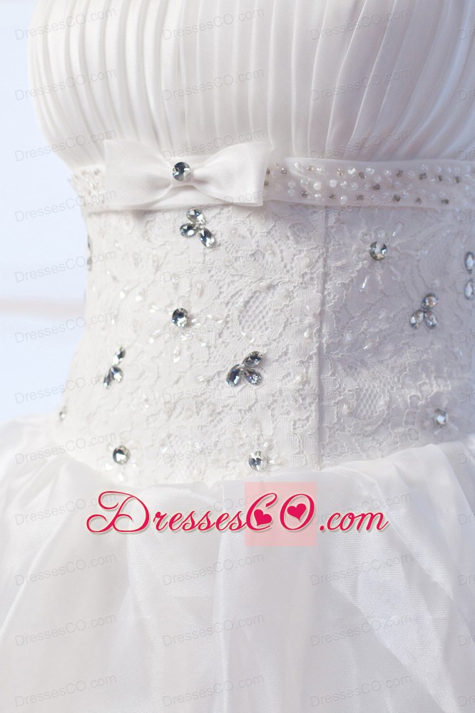 Wonderful A-line Strapless Long Organza Beading Wedding Dress