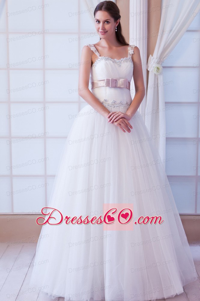 Brand New A-line Straps Long Tulle Beading And Belt Wedding Dress