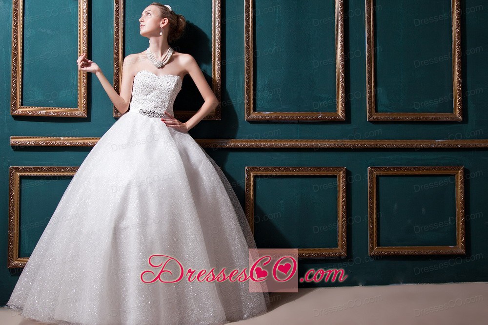Elegant Ball Gown Long Satin And Tulle Beading Wedding Dress