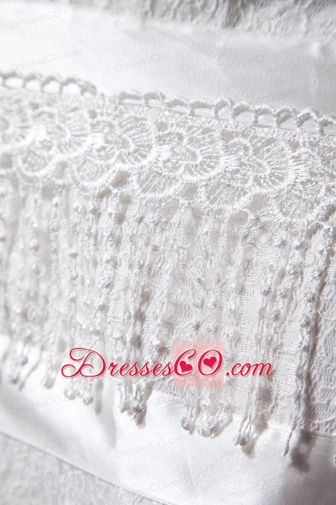 New Arrival Column Strapless Tea-length Special Fabric Beading And Lace Wedding Dress