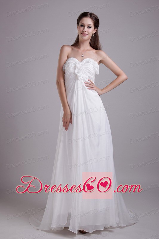 White Empire Brush Train Chiffon Wedding Dress