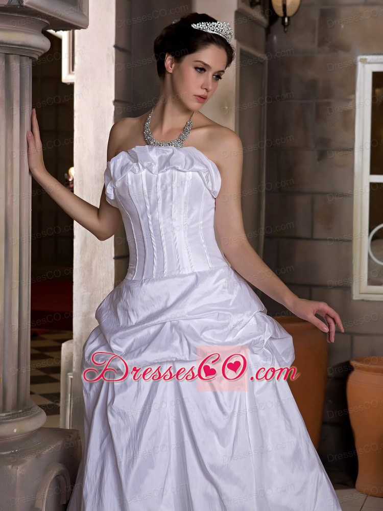 Elegant A-line Strapless Long Taffeta Pick-ups Wedding Dress