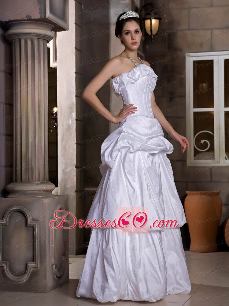 Elegant A-line Strapless Long Taffeta Pick-ups Wedding Dress