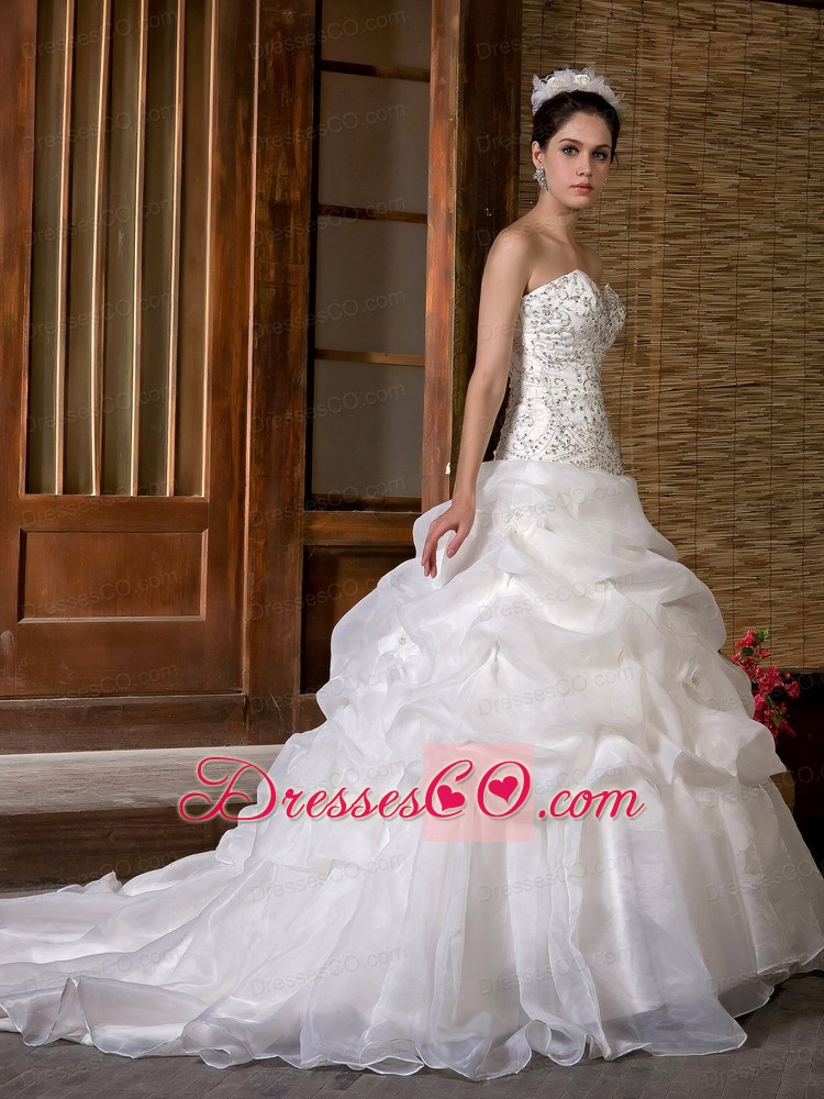 Gorgeous A-line Count Train Taffeta and Organza Beading Pick-ups Wedding Dress