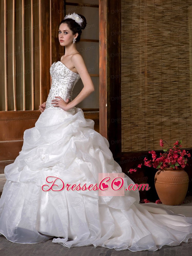 Gorgeous A-line Count Train Taffeta and Organza Beading Pick-ups Wedding Dress
