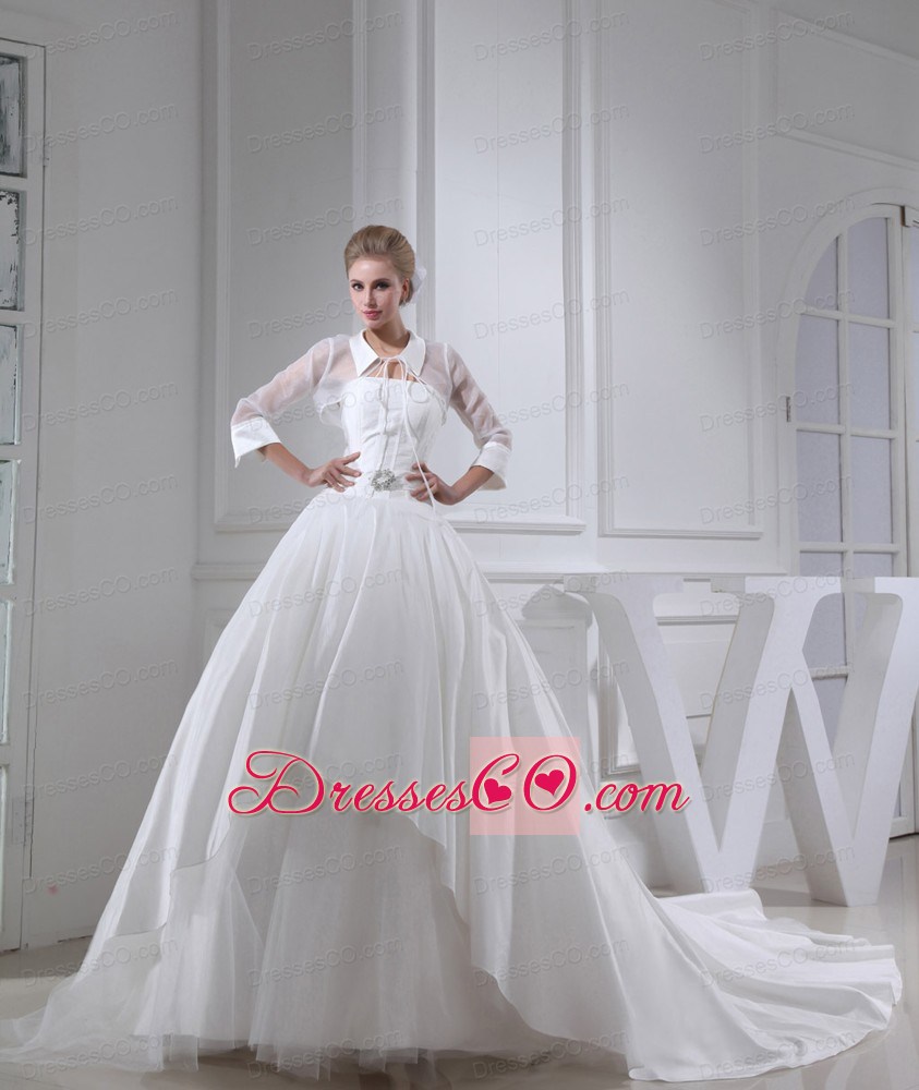 Beading Ball Gown Strapless Cathedral Train Wedding Dress
