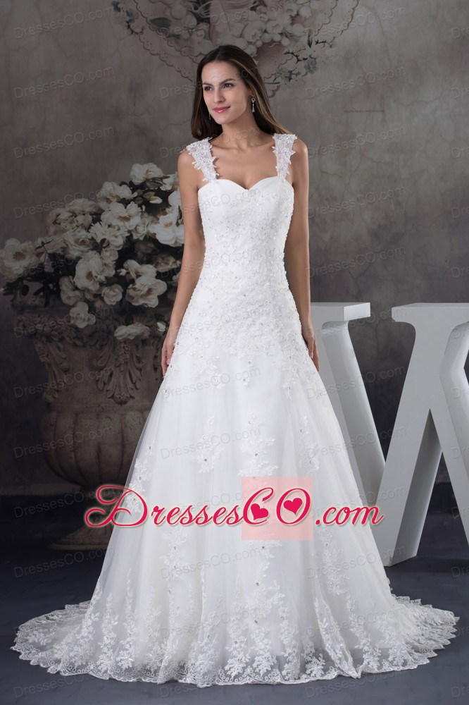 Straps Lace A-line Wedding Dress With Brush Train