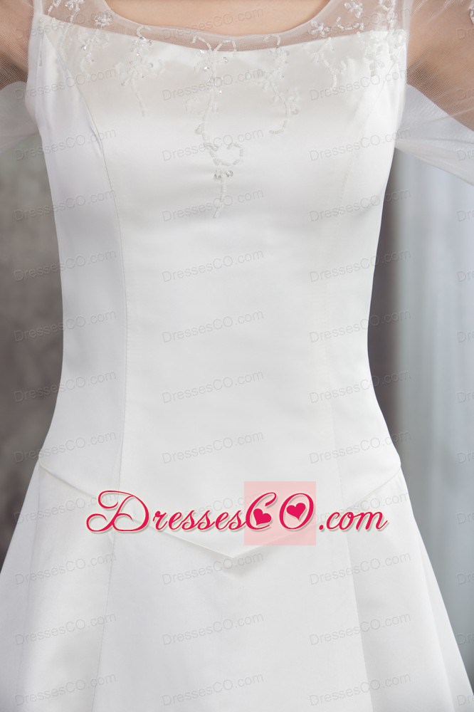Scoop Long Sleeves Embroidery satin Wedding Dress