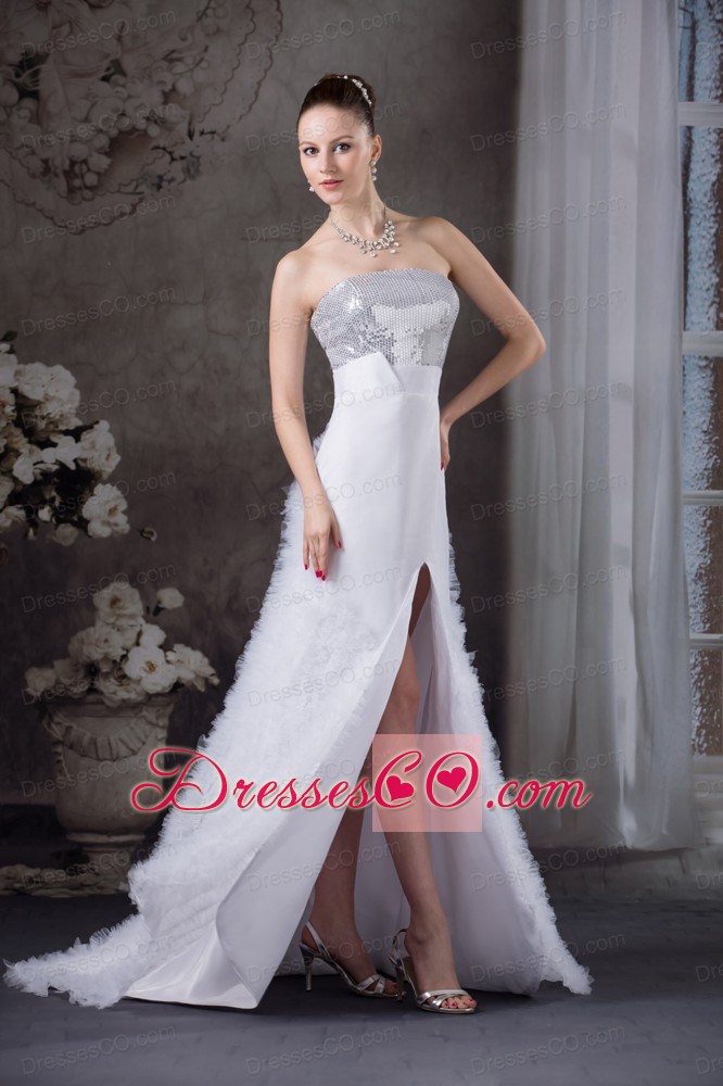 Ruffles A-line Strapless High slit Sequins Prom dress