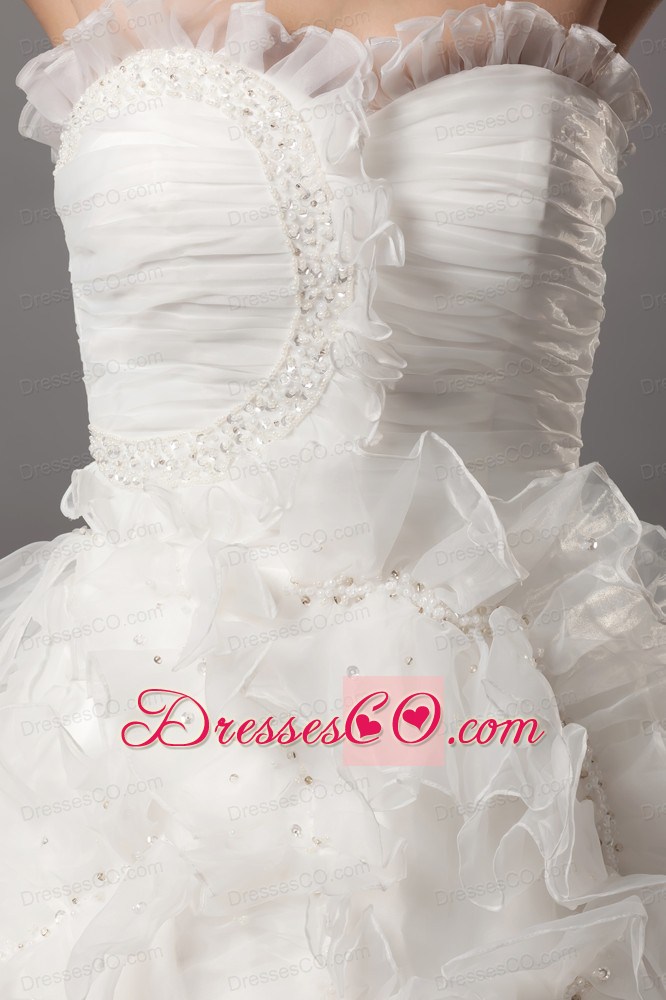 Ball Gown Beading Long Ruffles Wedding Dress