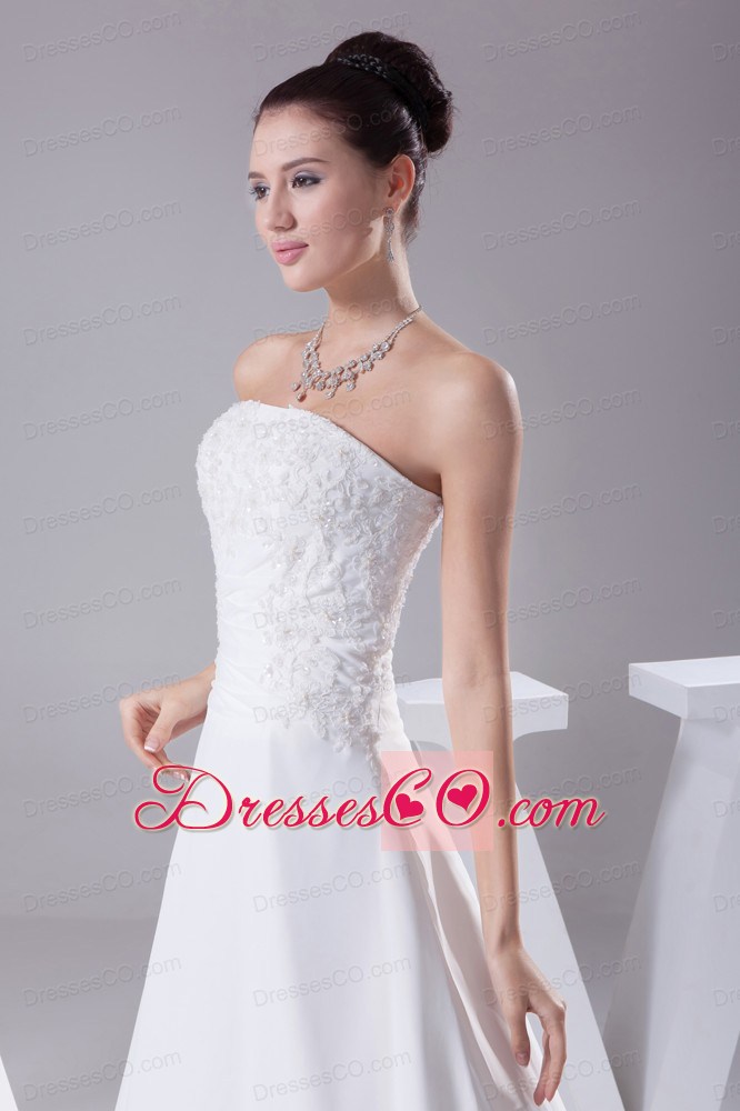 A-line Strapless Lace Court Train Wedding Dress