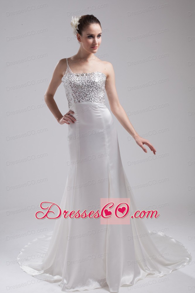 A-line One Shoulder Sequins Beading Wedding Dress