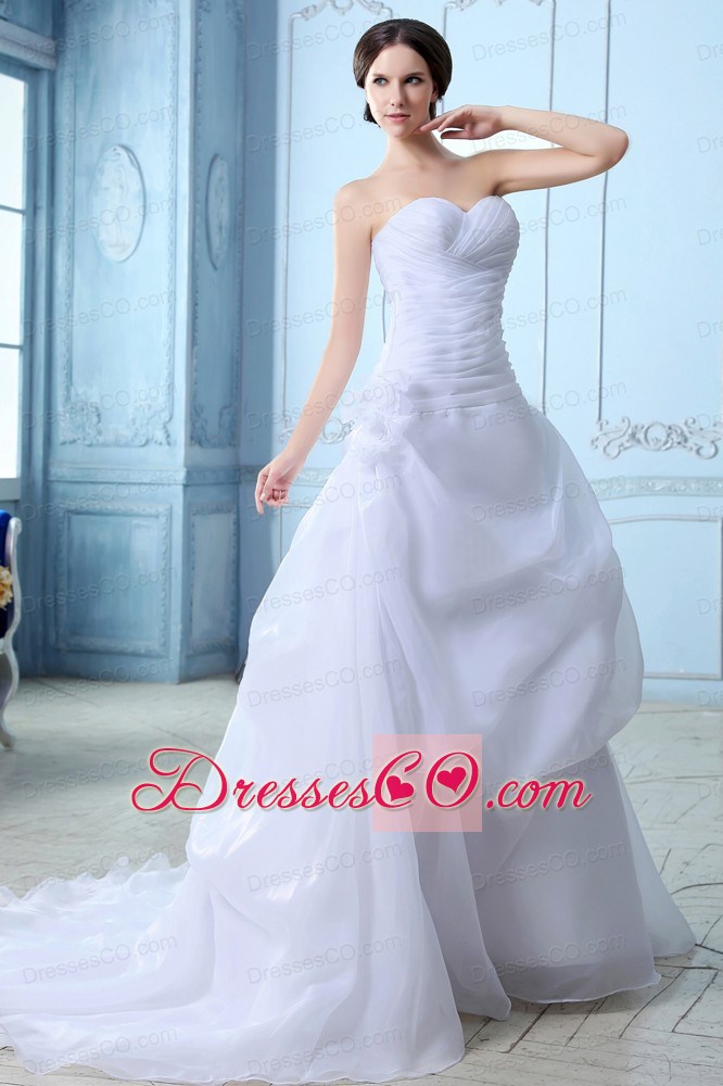 Beautiful A-line Court Train Organza Ruching Wedding Dress